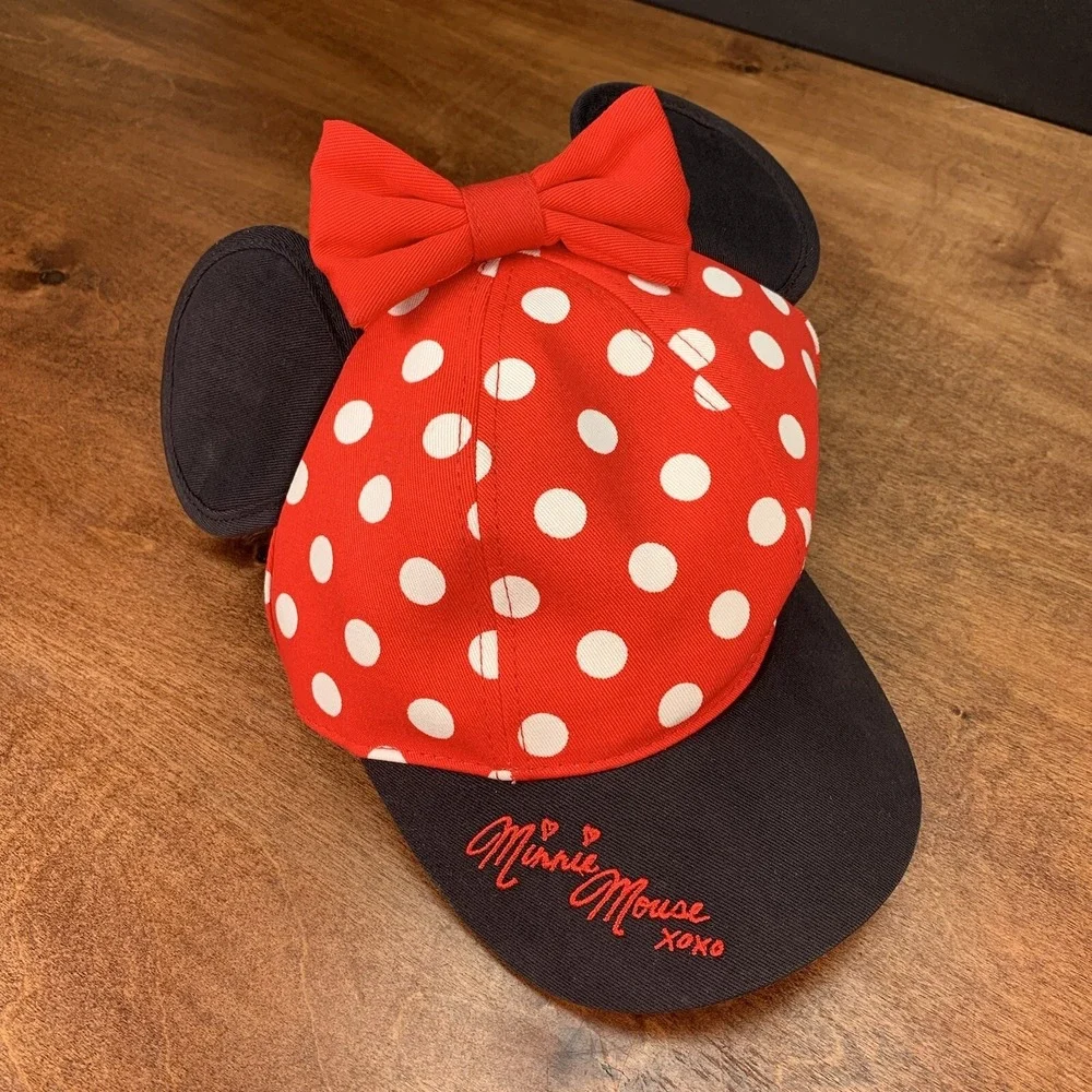 Disney Parks Minnie Mouse Youth Size Girls Ear Polka Dot Bow Cap‎ Hat Disneyland